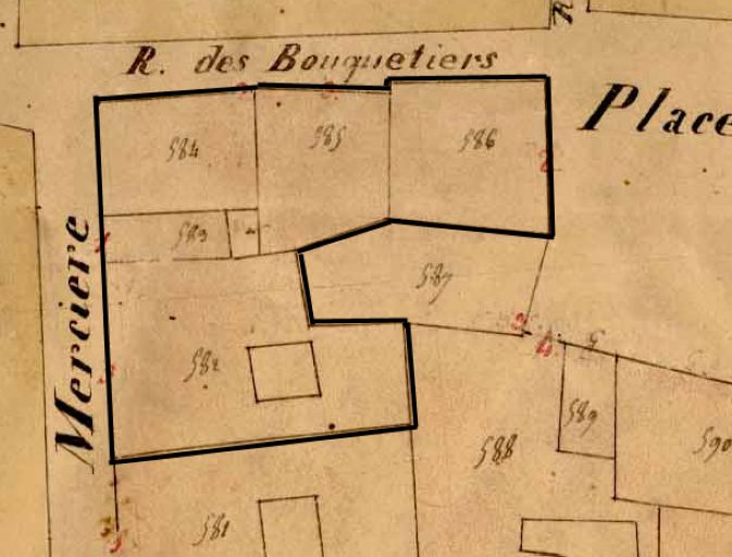 Plan-masse des anciens immeubles, extrait du plan cadastral levé en 1831, section H2.