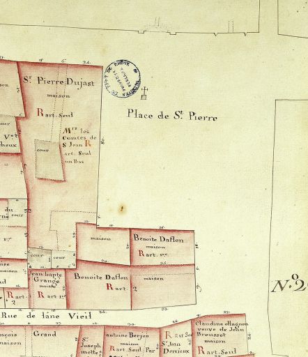 Plan, extrait des Plans géométriques (...) de la rente noble de labbaye royalle de Saint-Pierre, 1755-1756, feuille 15.