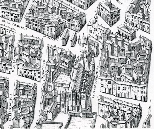 Vue du cloître, extraite du plan scénographique réalisée entre 1543 et 1554, copie de 1872, pl. 8.