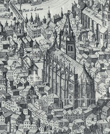 Vue générale de l'édifice, détail de Lugdunum ou Grande Vue de lyon, par Simon Maupin, 1625.