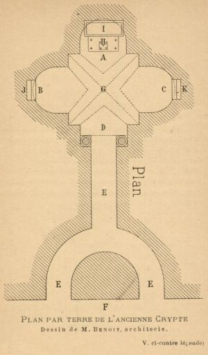 Plan par terre de l´ancienne crypte, d´après Claude-Anthelme Benoît, ca 1840-1860.