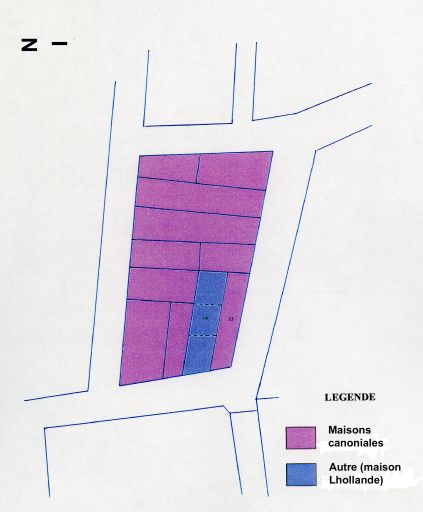 Plan parcellaire des maisons canoniales de l'Ile Saint-Nizier avant la reconstruction de 1706.