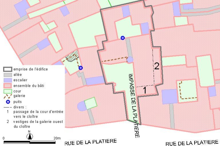 Plan-masse de la partie subsistante, d'après le système urbain de référence, version 1999.