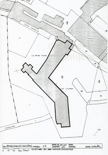 Plan masse d'après le plan cadastral, 1992, AC 64.