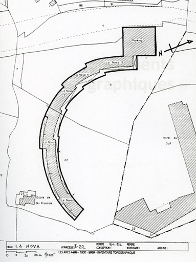 Plan masse, d'après le plan cadastral, 1992, section AC.