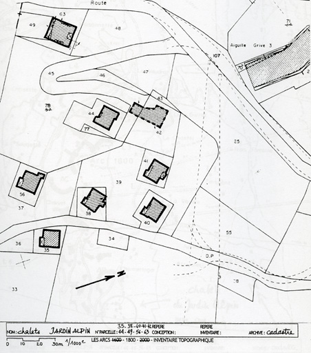 Plan masse, d'après le plan cadastral, 1992, section AH.