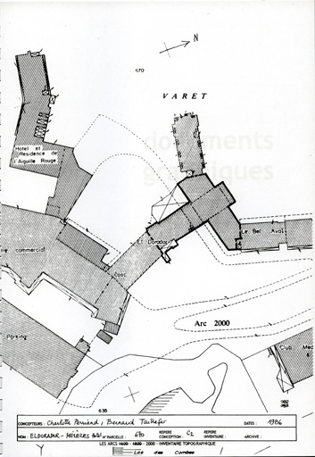 Plan masse, d'après le plan cadastral, 1988, section K.