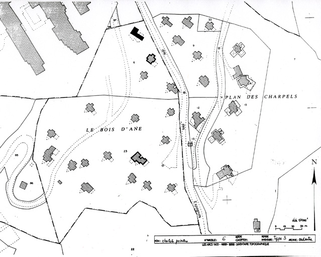 Plan masse d'après le plan cadastral, 1993, section AH.