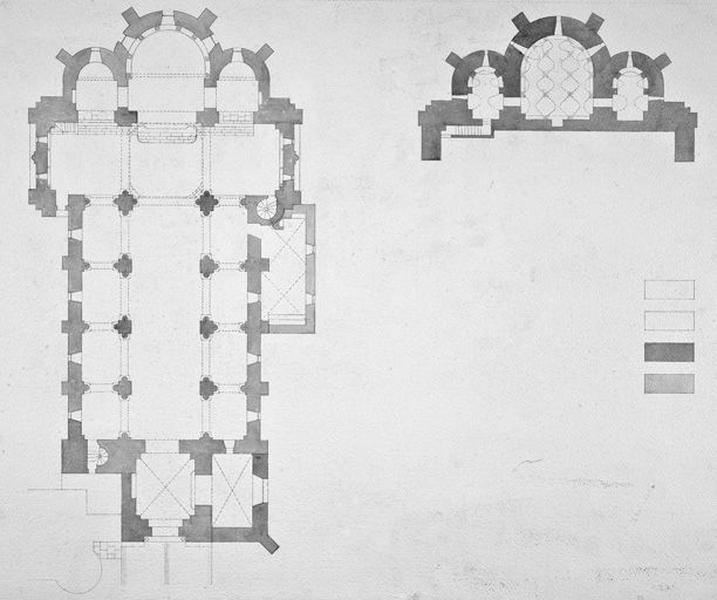 [Plan chronologique de l'édifice ; plan de la crypte].