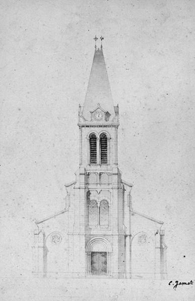 Eglise de Lésigneux - Loire. Projet de reconstruction. A Monsieur Dusser, maire de la commune de Lésigneux. Hommage de l'architecte soussigné. C. Jamot, Lyon, 31 octobre 1887.