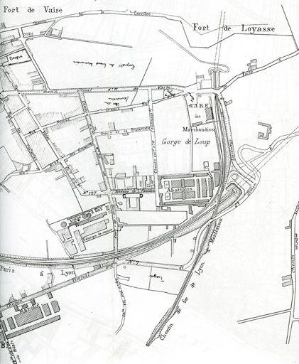 Plan de localisation (1887) de l'avenue de l'abattoir et des abattoirs de Vaise