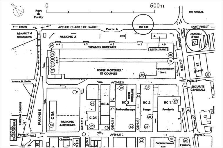 Plan masse de l'usine de Vénissieux octobre 1996 (archives privées RVI) (partie nord)