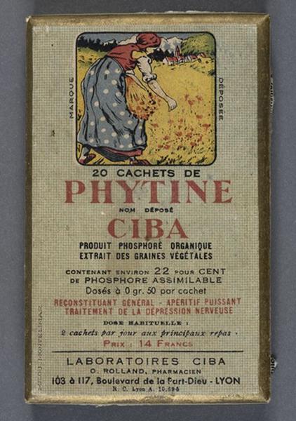 Boîte de cachets Phytine fabriquée à Lyon par Ciba