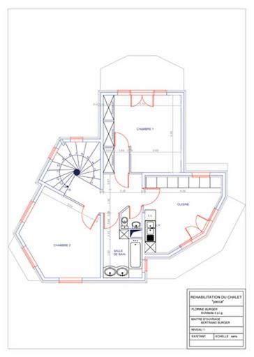 Réhabilitation du chalet Yacca. Plan du niveau 1. Etat avant transformation [chambres] / Florine Burger, 2007