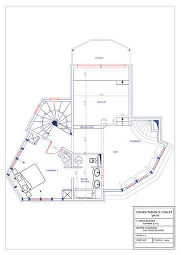 Réhabilitation du chalet Yacca. Plan du niveau 2. Etat avant transformation [séjour] / Florine Burger, 2007