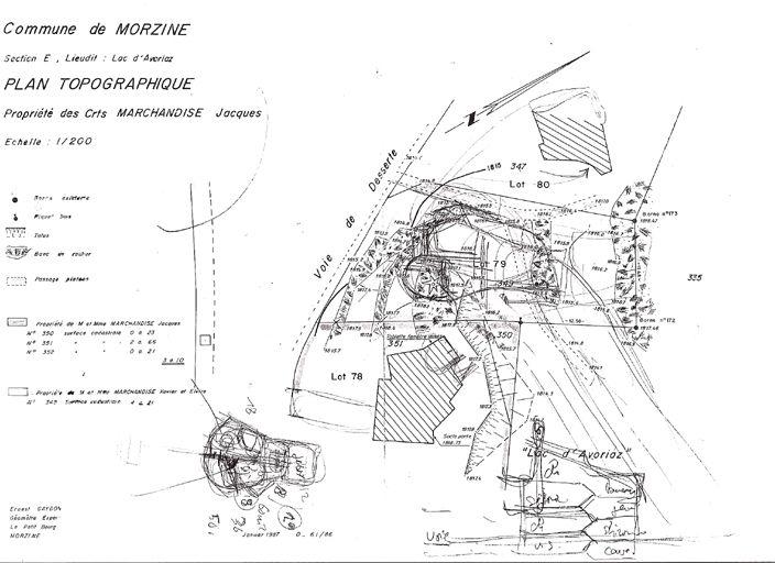 Plan topographique d'Avoriaz / E. Gaydon, 1987. Surchargé par J. Labro pour le projet du chalet Armonia, 1987