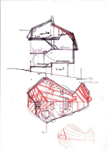 Second Projet / J. Labro, 1987. Plan et coupe, esquisse