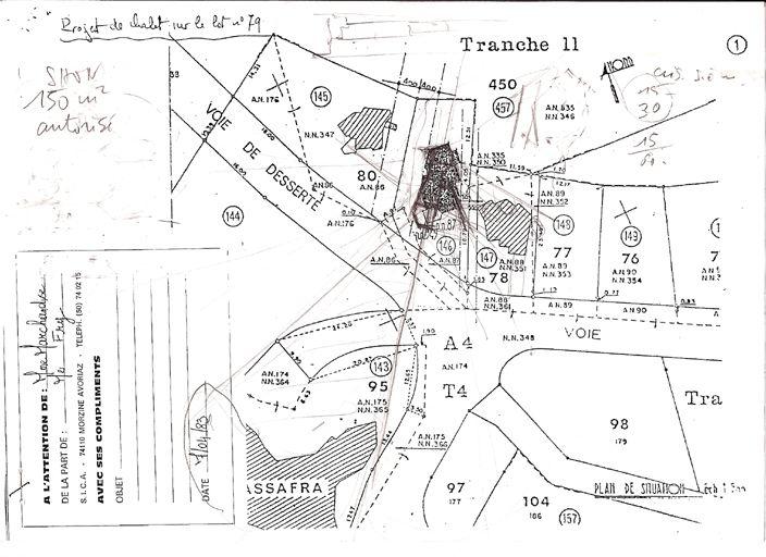 Emplacement du chalet. Surcharge / J. Labro sur le plan cadastral, 1983