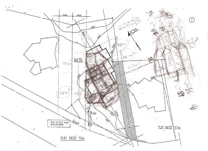 Second projet / J. Labro, 1987. Esquisse d'implantation