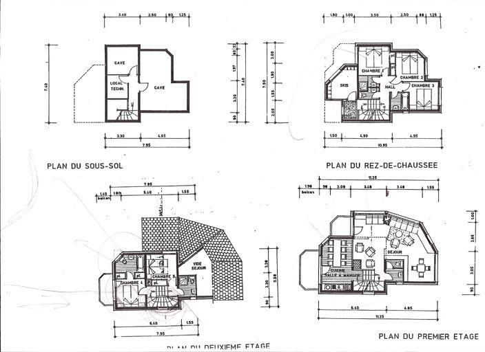 Second projet / J. Labro, C. Marullaz, 1991. Projet de chalet. Plans / C. Marullaz, août 1991. Plan surchargé