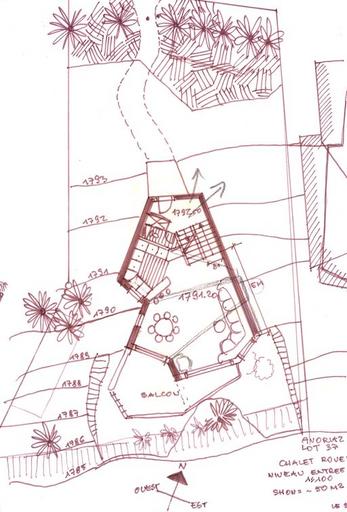 Chalet Roverato. Plan niveau entrée. Jacques Labro, septembre 1987. Crayon (A. privées J. Labro)