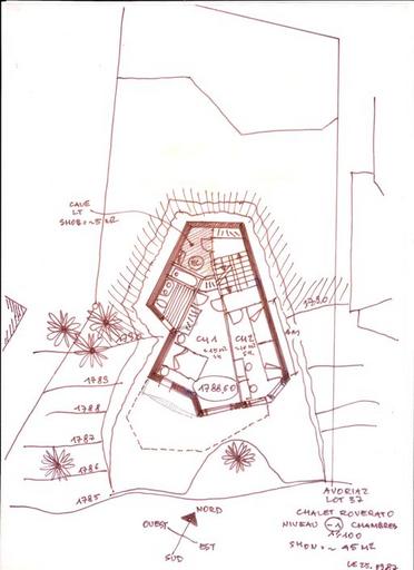 Chalet Roverato. Plan du niveau -1. Jacques Labro, septembre 1987 (A. privées J. Labro)