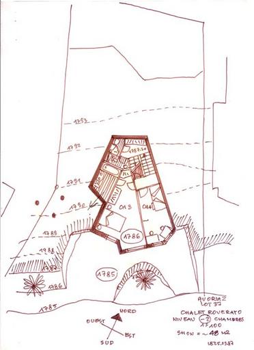 Chalet Roverato. Plan du niveau - 2 / Jacques Labro, septembre 1987 (A. privées J. Labro)