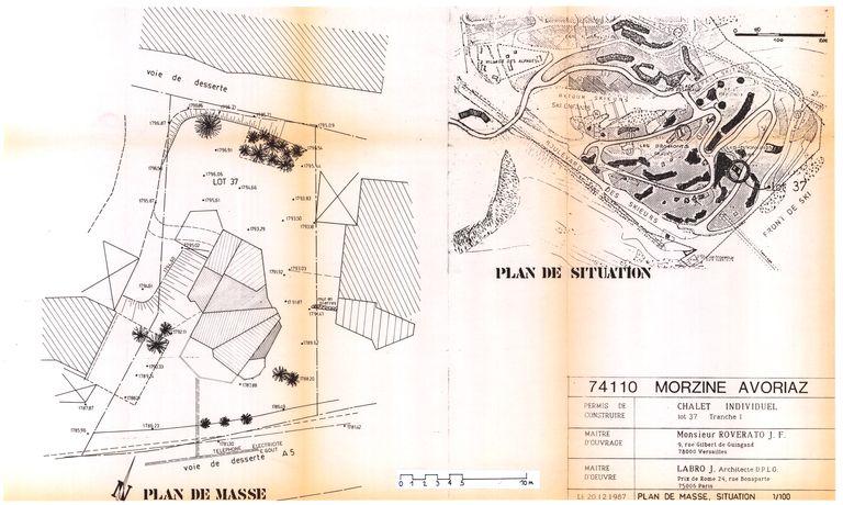 Chalet Roverato. Permis de construire. Plan de situation, plan de masse / Jacques Labro, 20 décembre 1987 (A. privées J. Labro)