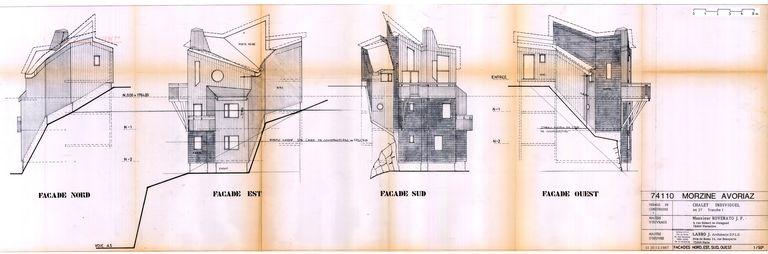 Chalet Roverato. Permis de construire. Elévations / Jacques Labro, 20 décembre 1987 (A. privées J. Labro)