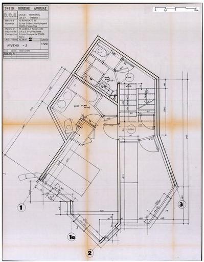 Chalet Roverato. Dossier de consultation des entreprises. Plan niveau - 2 / Jacques Labro, 1er mars 1988 (A. privées J. Labro)