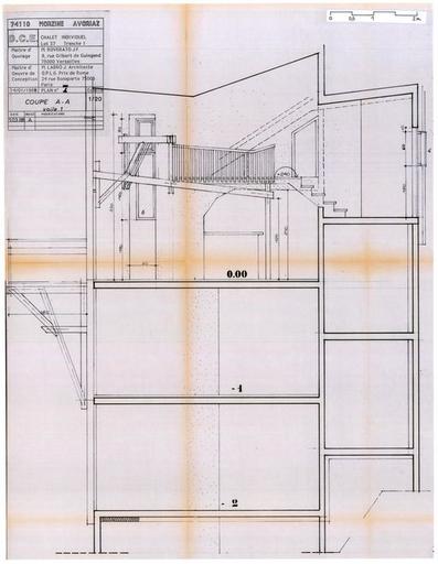 Chalet Roverato. Dossier de consultation des entreprises. Coupe AA / Jacques Labro, 1er mars 1988 (A. privées J. Labro)