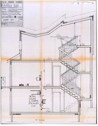 Chalet Roverato. Dossier de consultation des entreprises. Coupe BB / Jacques Labro, 1er mars 1988 (A. privées J. Labro)