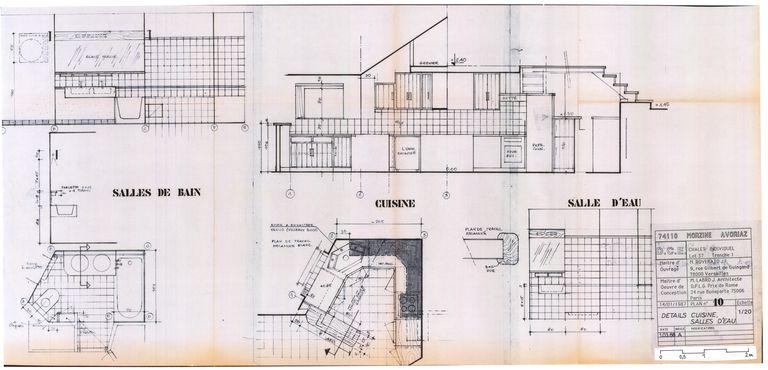 Chalet Roverato. Dossier de consultation des entreprises. Détail cuisine et salle d'eau / Jacques Labro, 1er mars 1988 (A. privées J. Labro)