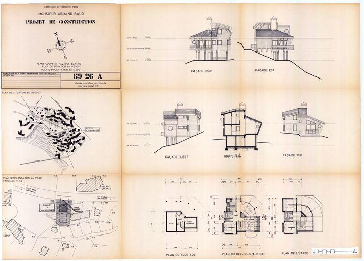 Projet de construction. Plans et coupes / C. Marullaz, 1989 (A. privées Labro)