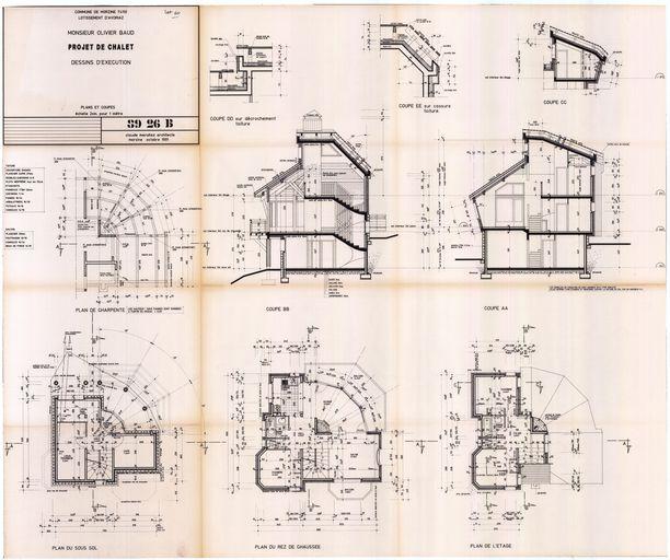 Projet de chalet / C. Marullaz, octobre 1991. Plans et coupes (A. privées J. Labro)