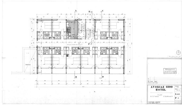 Projet d'André Bertrand. Plan d'étage courant / A. Bertrand, mai 1963 (AC Morzine)