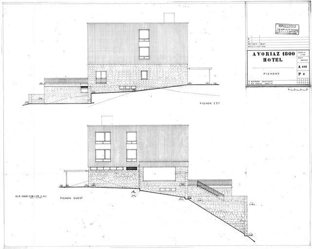 Projet d'André Bertrand. Elévations des façades latérales / A. Bertrand, mai 1963 (AC Morzine)