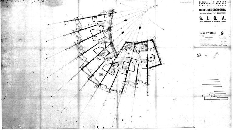 Projet Jacques Labro. Plan du 4e étage / J. Labro, 1er novembre 1966 (AC Morzine)