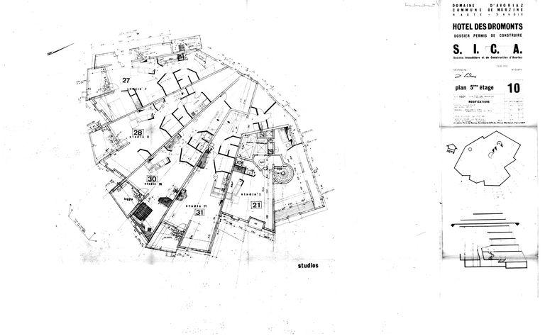 Projet Jacques Labro. Plan du 5e étage / J. Labro, 1er novembre 1966 (AC Morzine)