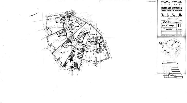 Projet Jacques Labro. Plan du 6e étage / J. Labro, 15 juillet 1965 (AC Morzine)