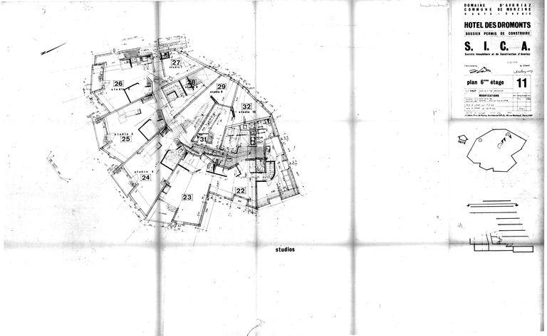 Projet Jacques Labro. Plan du 6e étage / J. Labro, 1er novembre 1966 (AC Morzine)