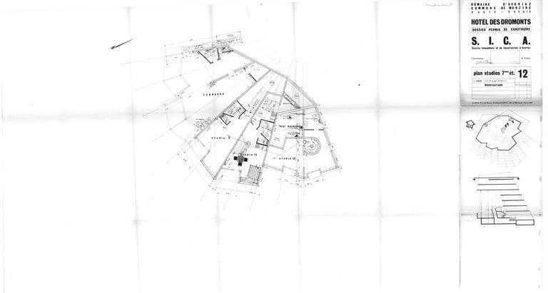 Projet Jacques Labro. Plan du 7e étage. Studios / J. Labro, 15 juillet 1965 (AC Morzine)