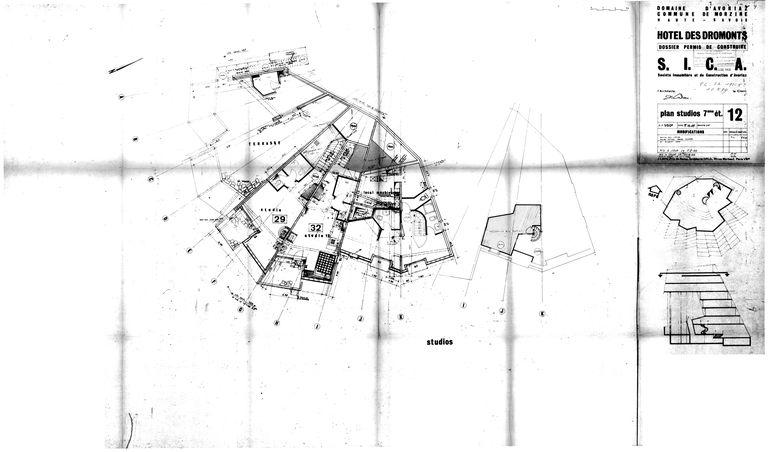 Projet Jacques Labro. Plan du 7e étage. Studios / J. Labro, 17 octobre 1966 (AC Morzine)