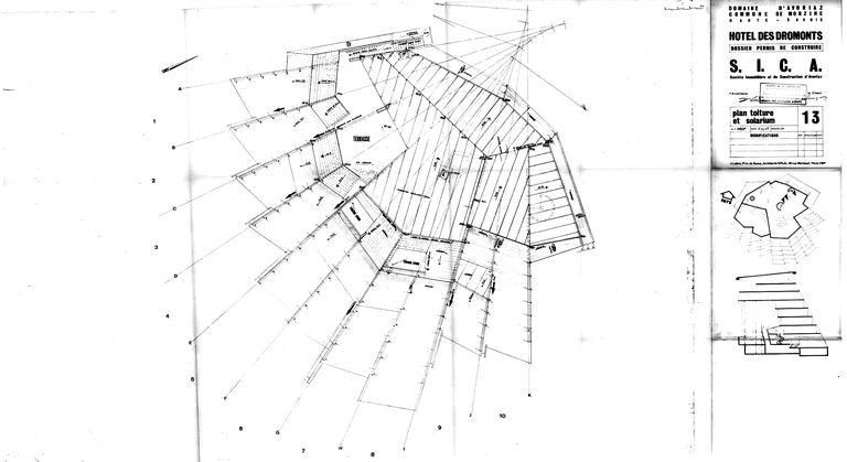 Projet Jacques Labro. Plan de toiture et solarium / J. Labro, 15 juillet 1965 (AC Morzine)