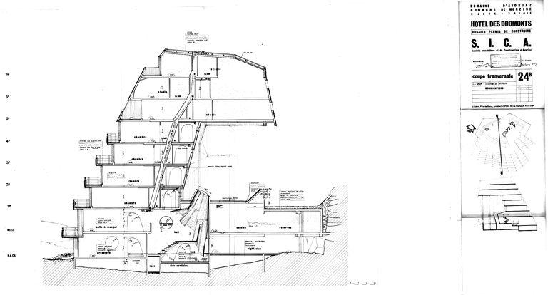 Projet Jacques Labro. Coupe transversale / J. Labro, 15 juillet 1965 (AC Morzine)