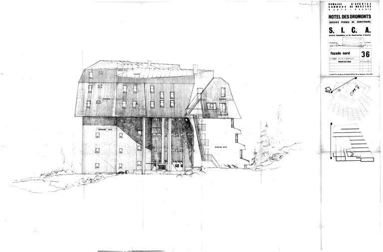 Projet Jacques Labro. Elévation nord / J. Labro, 15 juillet 1965 (AC Morzine)