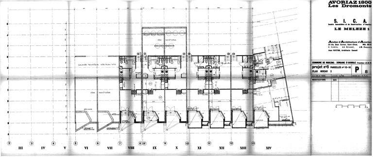 Les Mélèzes 1. Projet de 1966. Plan du niveau 2 / J. Labro, J.J. Orzoni, J.M. Roques, 25 mars 1966 (AC Morzine)