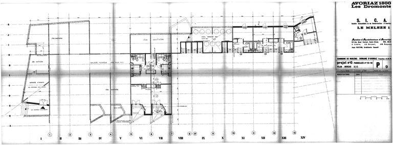 Les Mélèzes 1. Projet de 1966. Plan du niveau 2 et demi / J. Labro, J.J. Orzoni, J.M. Roques, 25 mars 1966 (AC Morzine)