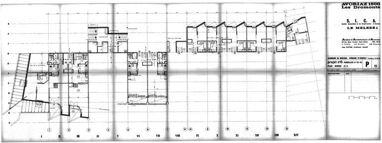 Les Mélèzes 1. Projet de 1966. Plan du niveau 3 et demi / J. Labro, J.J. Orzoni, J.M. Roques, 25 mars 1966 (AC Morzine)