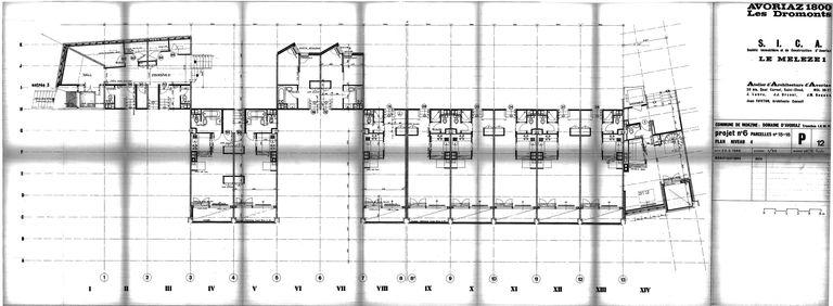 Les Mélèzes 1. Projet de 1966. Plan du niveau 4 / J. Labro, J.J. Orzoni, J.M. Roques, 25 mars 1966 (AC Morzine)